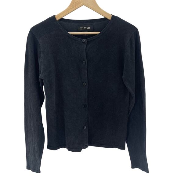 Vintage Silk Button Front Cardigan Black Metallic Sparkle Size Small Preppy Boho - Picture 1 of 6